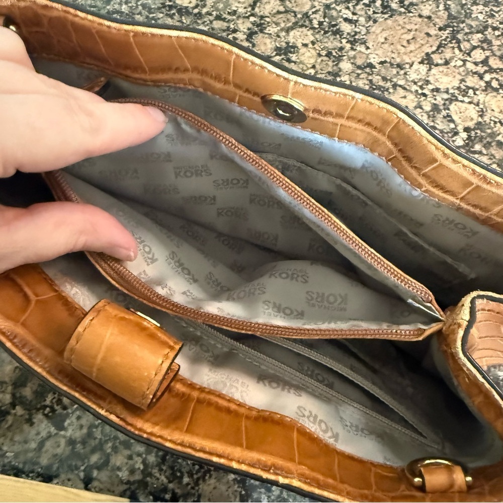 Michael Kors Tan Crocodile Embossed Satchel - Picture 11 of 11